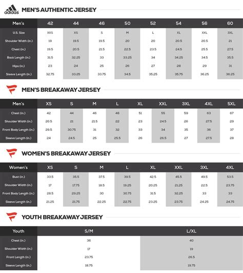 adidas nhl jersey size chart